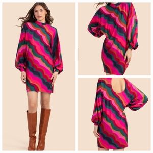 Trina Turk Vibrant Wave Long Sleeve Dress